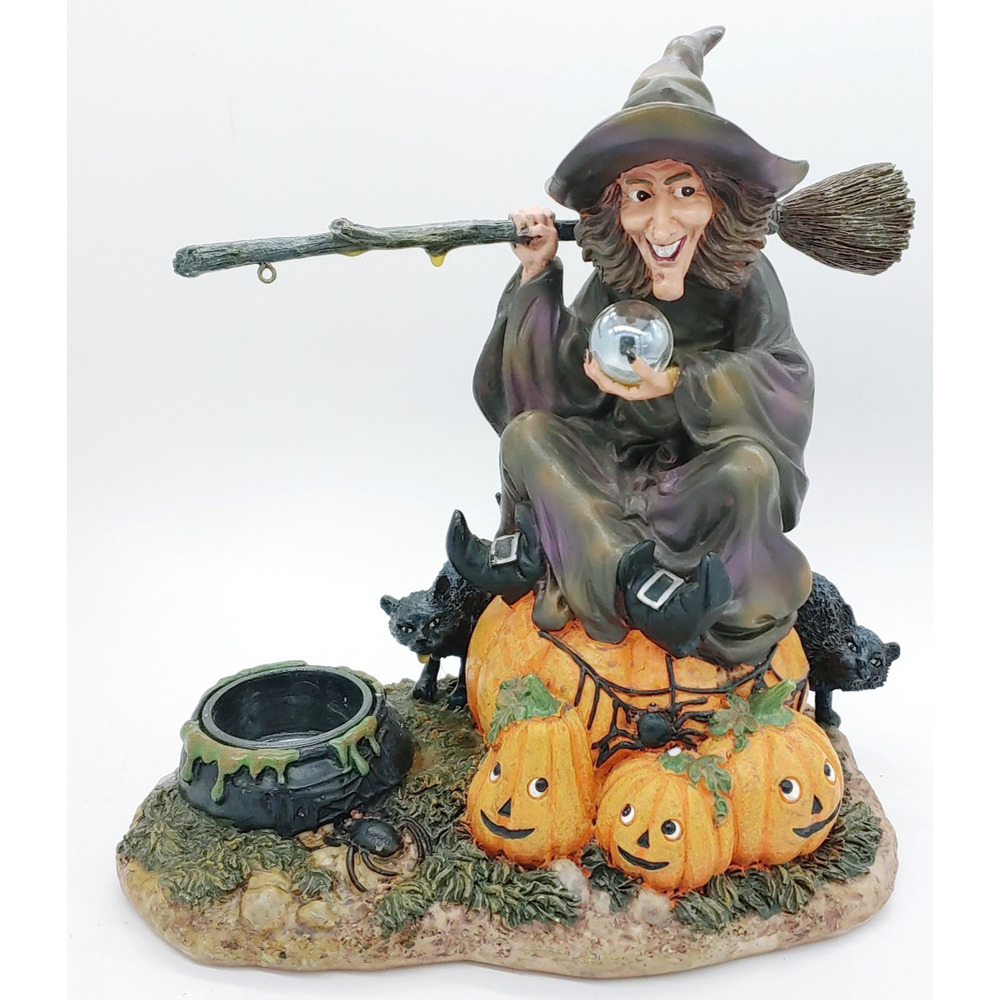 Yankee Candle Halloween Tea Light Candle Holder-READ Witch Crystal Ball Resin